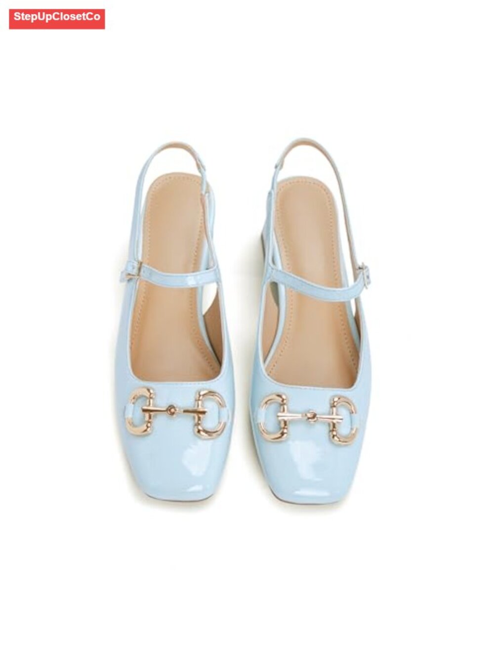 Slingback Mary Janes Closed Square Toe Low Chunky Heel Buckle Strap Pump